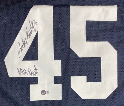 Rudy Ruettiger Signed Custom Blue College Football Jersey Never Quit Insc BAS