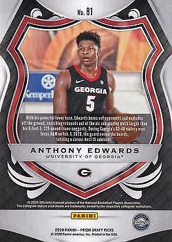 2020 Panini Prizm Draft Picks Collegiate 81 Anthony Edwards