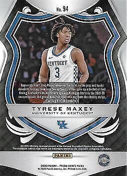 2020 Panini Prizm Draft Picks Collegiate 94 Tyrese Maxey