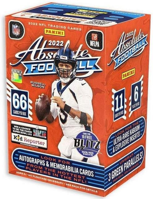 2022 Panini Absolute NFL Football Blaster Box - Look for Kaboom! & Explosive Inserts - 6 Packs per Box - 11 Cards per Pack - 66 Trading Cards per Box