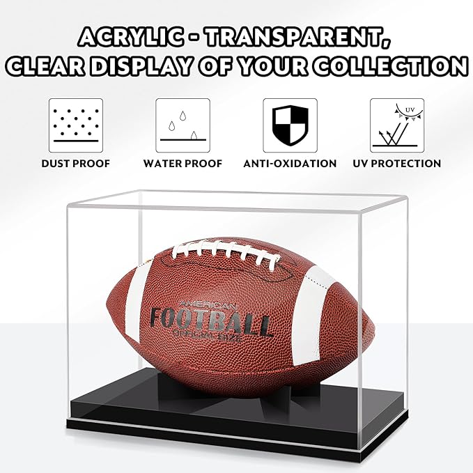 Football Display Case Full Size, TiopLior Football Case Display Case Clear with Removable Football Stand No Assembly Required Acrylic Display Case for Football