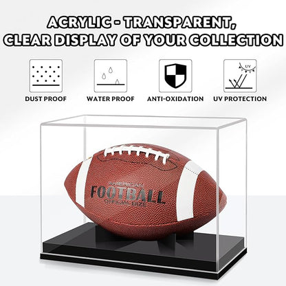 Football Display Case Full Size, TiopLior Football Case Display Case Clear with Removable Football Stand No Assembly Required Acrylic Display Case for Football