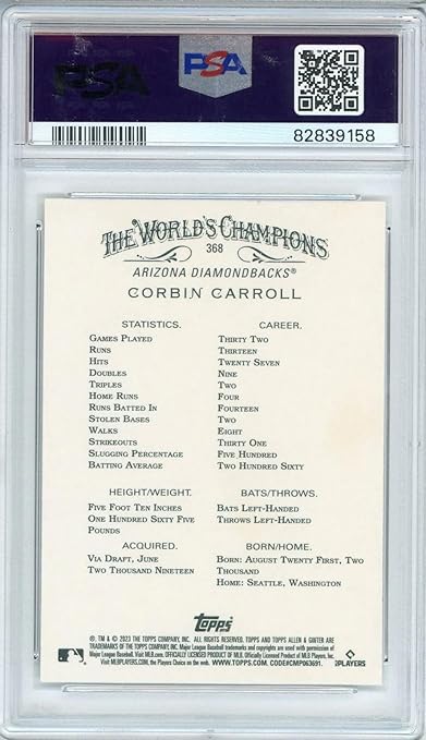 Graded 2023 Allen & Ginter Corbin Carroll #368 Rookie RC Baseball Card PSA 10 Gem Mint