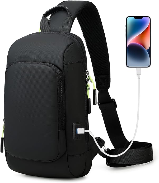 Aamytike Crossbody Sling Bag,Waterproof Sling Backpack for Men with USB Charging Port Lightweight Casual Daypack