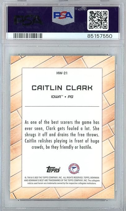 Graded 2022 Bowman Univ Best Caitlin Clark #HW21 Hardwood Warriors Rookie RC Basketball Card PSA 10 Gem Mint