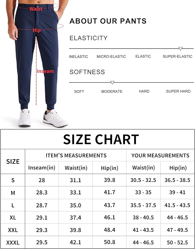 Libin Men's 4-Way Stretch Golf Joggers with Pockets, Slim Fit Work Dress Pants Athletic Casual Sweatpants for Men