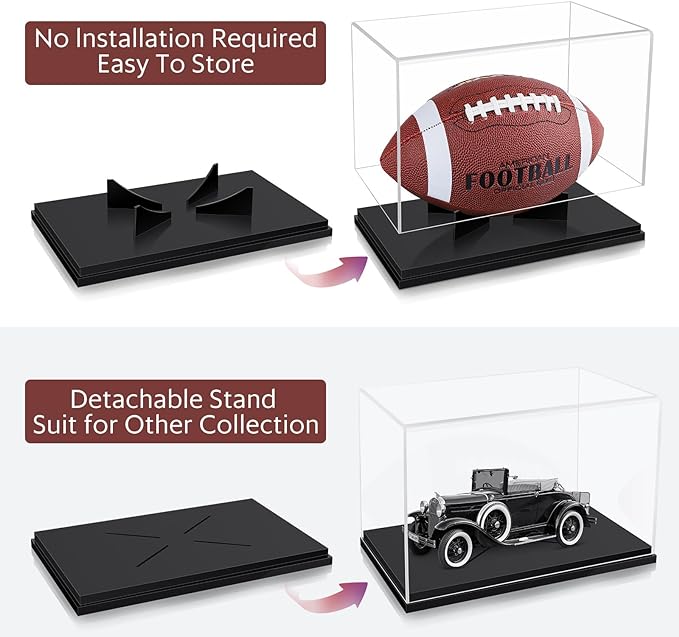 Football Display Case Full Size, TiopLior Football Case Display Case Clear with Removable Football Stand No Assembly Required Acrylic Display Case for Football