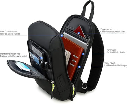 Aamytike Crossbody Sling Bag,Waterproof Sling Backpack for Men with USB Charging Port Lightweight Casual Daypack