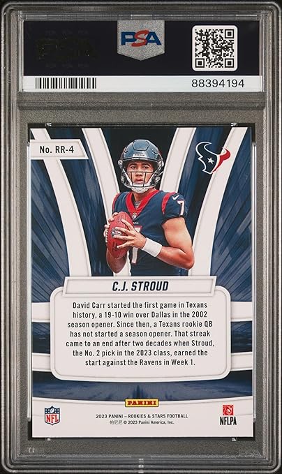 Graded 2023 Panini Rookies & Stars CJ Stroud #RR4 Rookie Rush Rookie RC Football Card PSA 10 Gem Mint