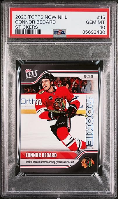 Graded 2023 Topps Now NHL Connor Bedard #15 Stickers Rookie RC Hockey Card PSA 10 Gem Mint