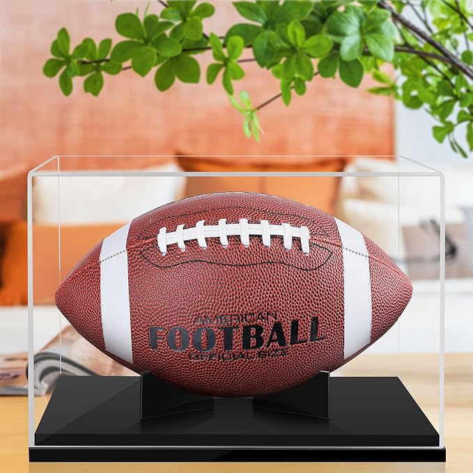 Football Display Case Full Size, TiopLior Football Case Display Case Clear with Removable Football Stand No Assembly Required Acrylic Display Case for Football